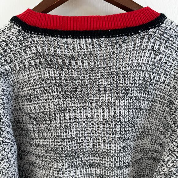 VTG Saturdays Retro 80’s 90’s V-Neck  Knit Sweater Red Black White Men’s Large - Picture 4 of 13